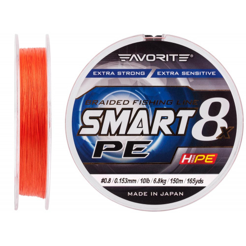 Шнур Favorite Smart PE 8x 150м (red orange) #0.8/0.153mm 10lb/6.8kg