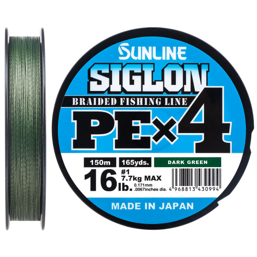 Шнур Sunline Siglon PE х4 150m (темн-зел.) #3.0/0.296mm 50lb/22.0kg