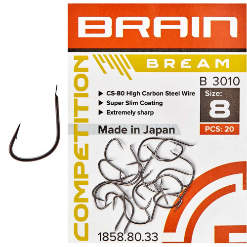 Крючок Brain Bream B3010 #8 (20 шт/уп) ц:black nickel