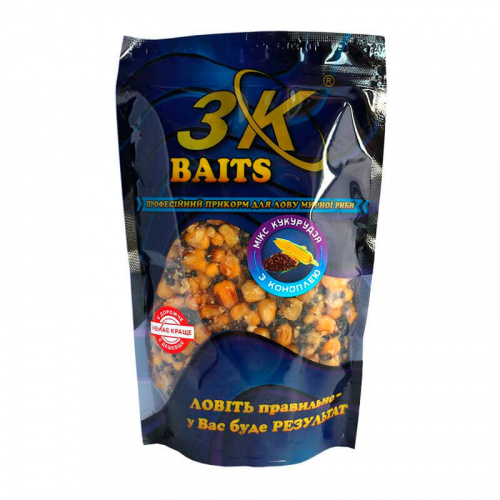 Зерновий МІКС 3KBaits кукурудза з коноплею 800г