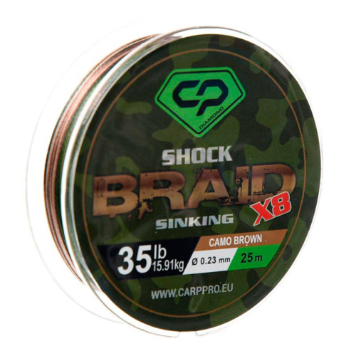 Шок-лидер Carp Pro Diamond Shock Braid PE X8 35lb 25м 0.23мм Camo Brown