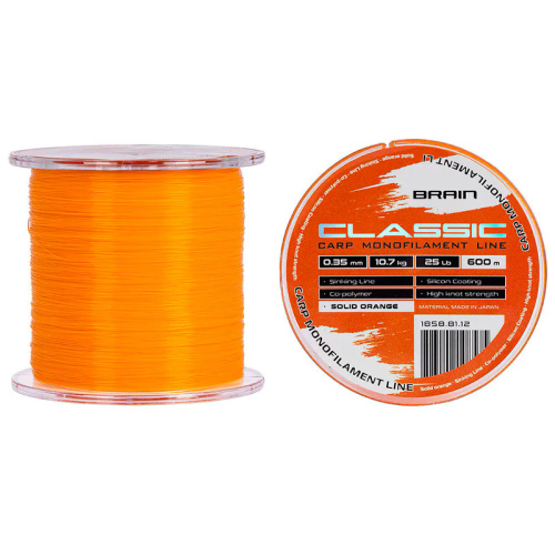 Волосінь Brain Classic Carp Line 600m 0,35mm 10,7kg 25lb Solid orange